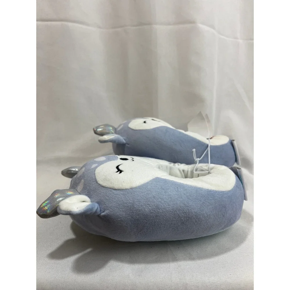 Squishmallows Blue‎ Deer Plush Slippers Kids Size 13/1 Silver Antlers Snowflake